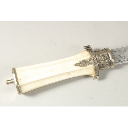 167 - A NORTH AFRICAN CAMEL BONE HANDLE DRESS DAGGER, 38cm long.