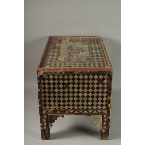 171 - A 17TH CENTURY ISLAMIC MOTHER OF PEARL INLAID QURAN CASKET, with geometric pattern, the front fitted... 