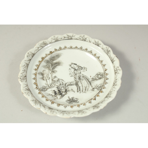 190 - A CHINESE QIANLONG PERIOD PORCELAIN CUP AND SAUCER DISH, each painted with a male and female figure,... 