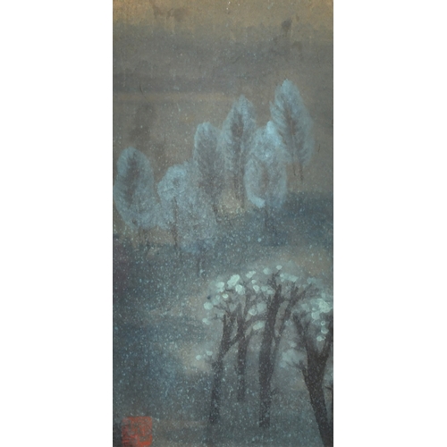 200 - ASIAN SCHOOL, 20TH CENTURY, TREES IN A MISTY LANDSCAPE, watercolour, signed with a red seal, 12