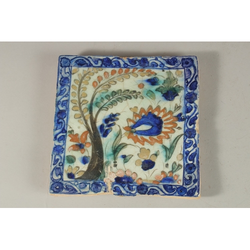 227 - A RARE 16TH CENTURY PERSIAN SAFAVID KUBATCHI TILE, 16.5cm x 16.5cm. Provenance: George Farrow collec... 