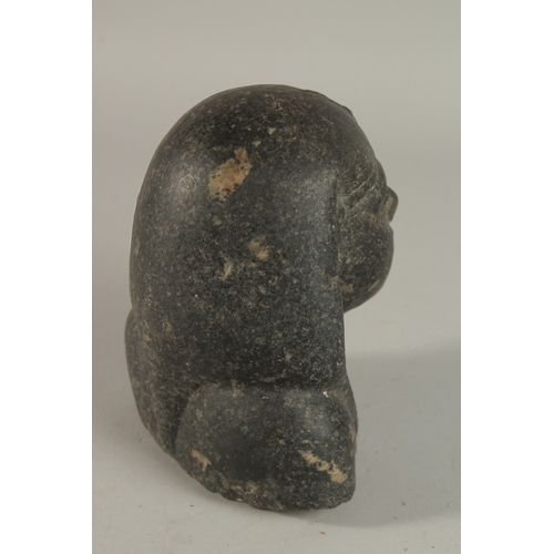 230 - A RARE LARGE POSSIBLY ANCIENT EGYPTIAN CARVED BLACK STONE BUST, 15cm high, along with two other pott... 