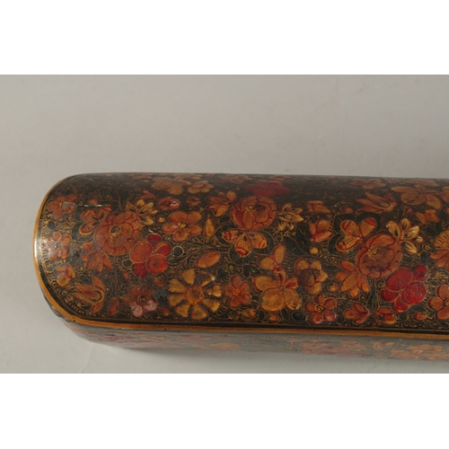 238 - TWO LARGE 19TH CENTURY INDIAN KASHMIR LACQUERED PEN BOXES, largest 31cm long, (2).