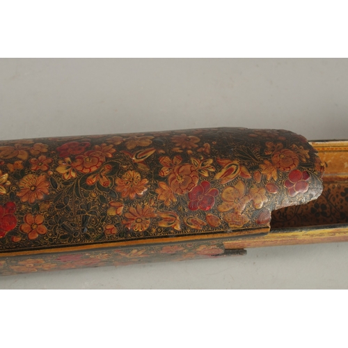 238 - TWO LARGE 19TH CENTURY INDIAN KASHMIR LACQUERED PEN BOXES, largest 31cm long, (2).