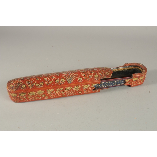 238 - TWO LARGE 19TH CENTURY INDIAN KASHMIR LACQUERED PEN BOXES, largest 31cm long, (2).