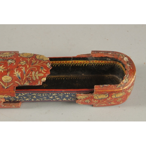 238 - TWO LARGE 19TH CENTURY INDIAN KASHMIR LACQUERED PEN BOXES, largest 31cm long, (2).