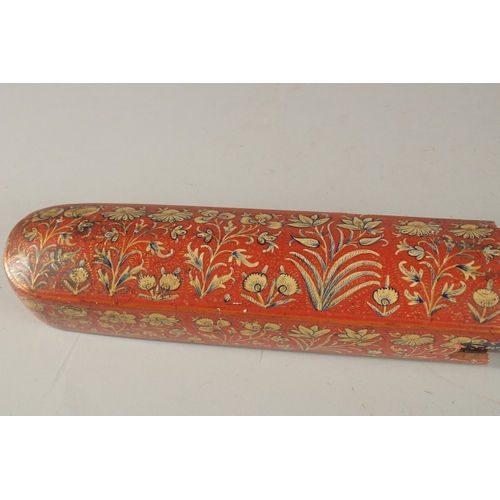 238 - TWO LARGE 19TH CENTURY INDIAN KASHMIR LACQUERED PEN BOXES, largest 31cm long, (2).