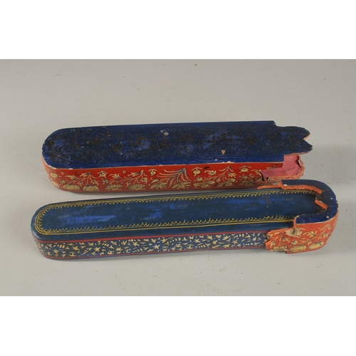 238 - TWO LARGE 19TH CENTURY INDIAN KASHMIR LACQUERED PEN BOXES, largest 31cm long, (2).