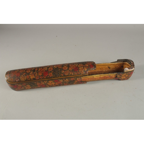 238 - TWO LARGE 19TH CENTURY INDIAN KASHMIR LACQUERED PEN BOXES, largest 31cm long, (2).