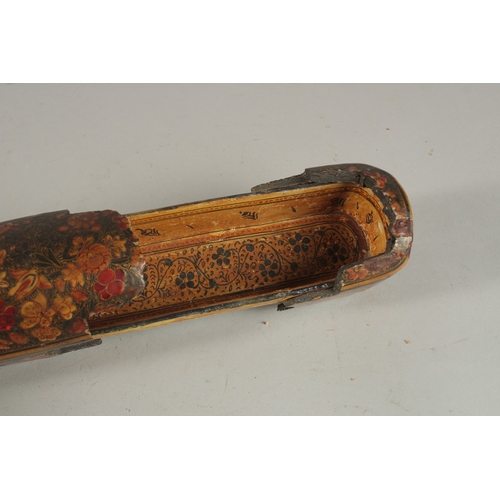 238 - TWO LARGE 19TH CENTURY INDIAN KASHMIR LACQUERED PEN BOXES, largest 31cm long, (2).