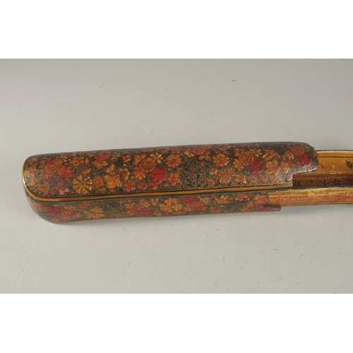 238 - TWO LARGE 19TH CENTURY INDIAN KASHMIR LACQUERED PEN BOXES, largest 31cm long, (2).