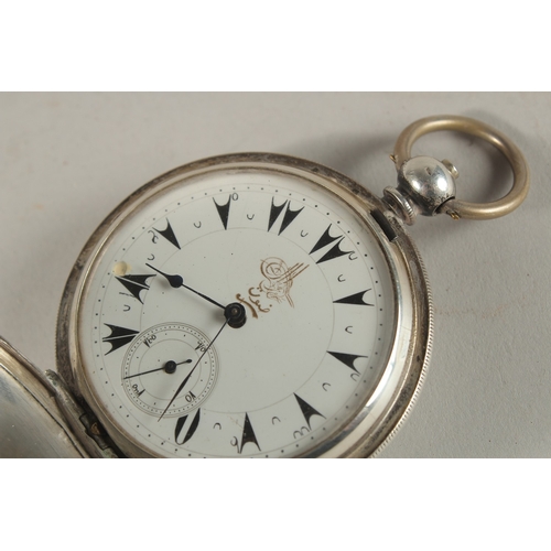 243 - A 19TH CENTURY SWISS SILVER POCKET WATCH MADE FOR THE OTTOMAN TURKISH MARKET, bearing the tughra mar... 