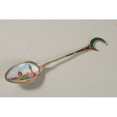 245 - A FINE 19TH CENTURY VIENNA ENAMELLED SILVER SPOON FOR THE OTTOMAN MARKET, 12.5cm long.