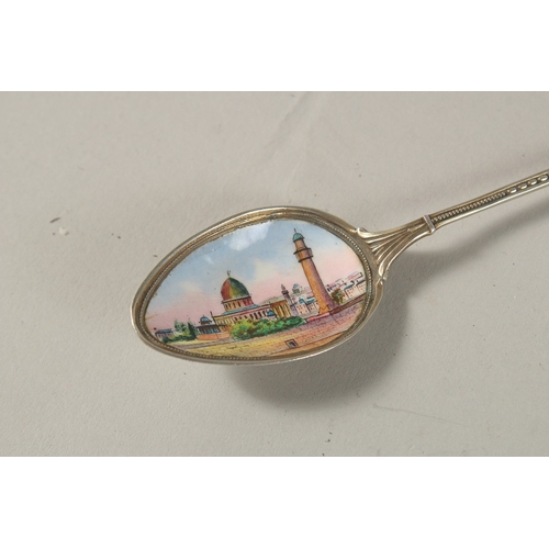 245 - A FINE 19TH CENTURY VIENNA ENAMELLED SILVER SPOON FOR THE OTTOMAN MARKET, 12.5cm long.