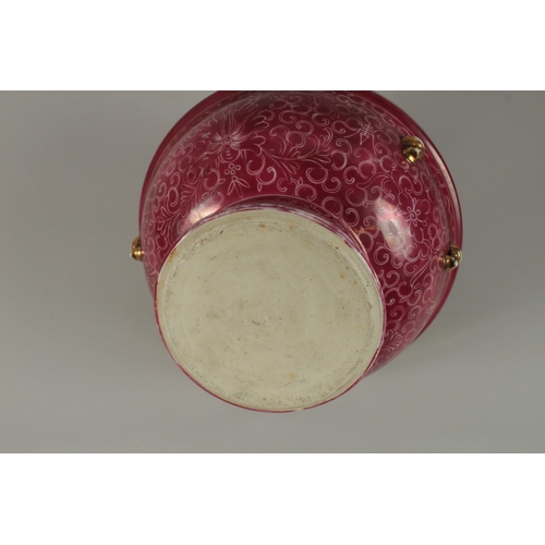 25 - A CHINESE PINK GLAZE PORCELAIN CIRCULAR WARMER AND COVER, 26cm diameter.