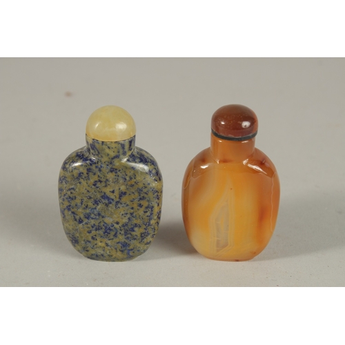 252 - A CHINESE LAPIS SNUFF BOTTLE AND STOPPER, together with an agate snuff bottle and stopper, (2).