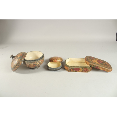 255 - A COLLECTION OF THREE 19TH CENTURY INDIAN KASHMIRI LACQUERED BOXES, (3).