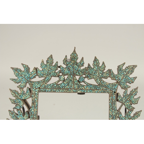 257 - A FINE 19TH CENTURY INDIAN POSSIBLY KASHMIR TURQUOISE INLAID FRAME, 26cm wide.