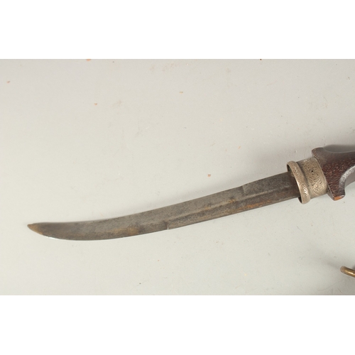 271 - A MOROCCAN DAGGER WITH SILVER INLAID SCABBARD, 39cm long.