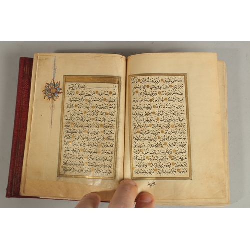 281 - A 19TH CENTURY OTTOMAN LEATHER BOUND QURAN, for Hafez Othman Alkamily study of Ahmed Najati, dated 1... 