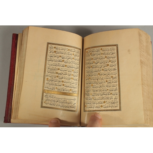 281 - A 19TH CENTURY OTTOMAN LEATHER BOUND QURAN, for Hafez Othman Alkamily study of Ahmed Najati, dated 1... 