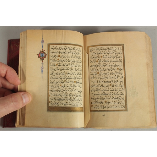 281 - A 19TH CENTURY OTTOMAN LEATHER BOUND QURAN, for Hafez Othman Alkamily study of Ahmed Najati, dated 1... 