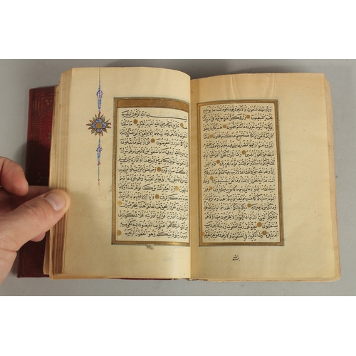 281 - A 19TH CENTURY OTTOMAN LEATHER BOUND QURAN, for Hafez Othman Alkamily study of Ahmed Najati, dated 1... 