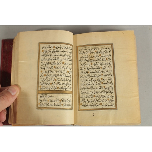 281 - A 19TH CENTURY OTTOMAN LEATHER BOUND QURAN, for Hafez Othman Alkamily study of Ahmed Najati, dated 1... 