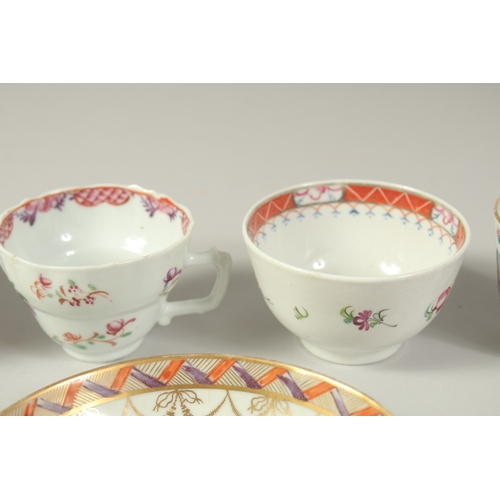 294 - A COLLECTION OF CHINESE PORCELAIN ITEMS, comprising two tea bowls, two tea cups, two small candle ho... 