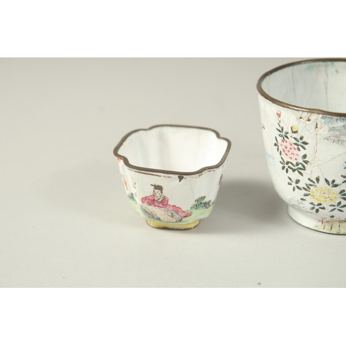 295 - THREE CHINESE ENAMELLED ITEMS, comprising a bowl, a cup, and a smaller cup, (3).