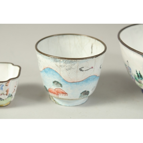 295 - THREE CHINESE ENAMELLED ITEMS, comprising a bowl, a cup, and a smaller cup, (3).