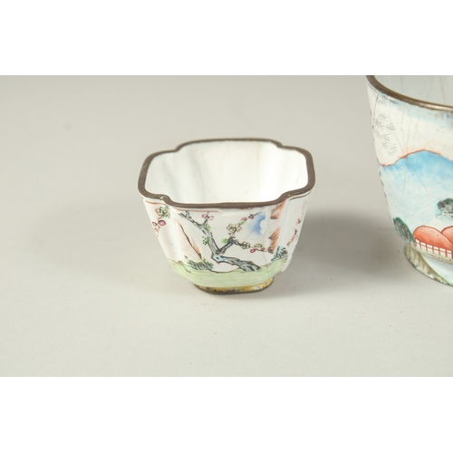 295 - THREE CHINESE ENAMELLED ITEMS, comprising a bowl, a cup, and a smaller cup, (3).