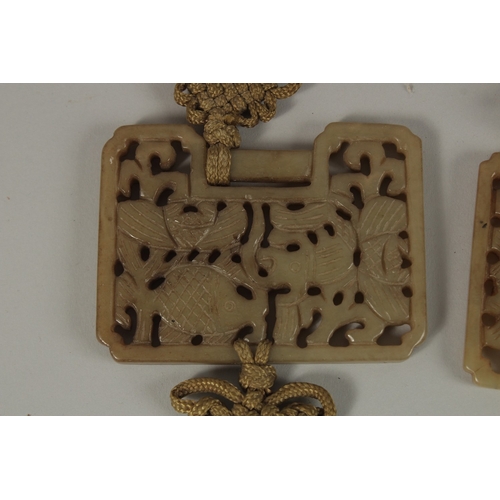 30 - TWO CHINESE CARVED AND PIERCED JADE PLAQUES, (2).