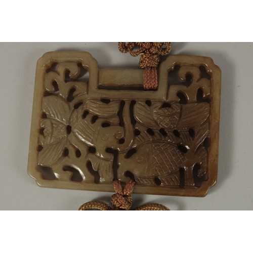 30 - TWO CHINESE CARVED AND PIERCED JADE PLAQUES, (2).