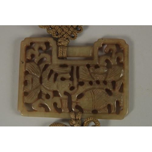 30 - TWO CHINESE CARVED AND PIERCED JADE PLAQUES, (2).