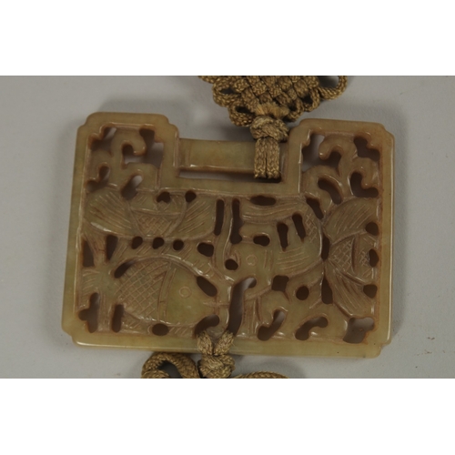 30 - TWO CHINESE CARVED AND PIERCED JADE PLAQUES, (2).