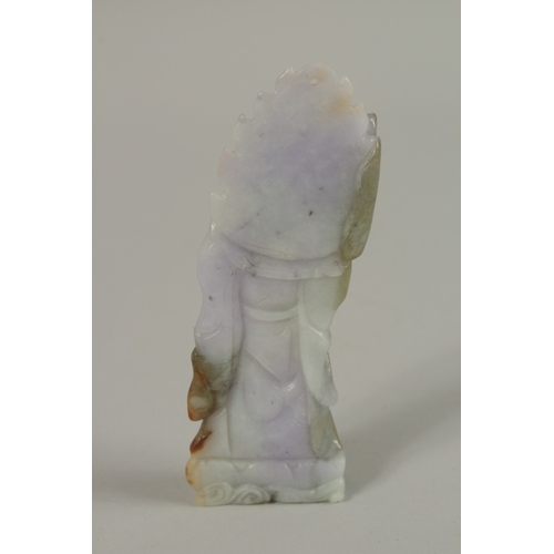 32 - A CHINESE CARVED JADE FIGURE OF GUANYIN, 12cm high.