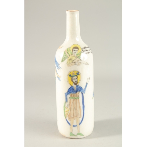 324 - A TURKISH ARMENIAN GLAZED POTTERY BOTTLE, 32cm high.