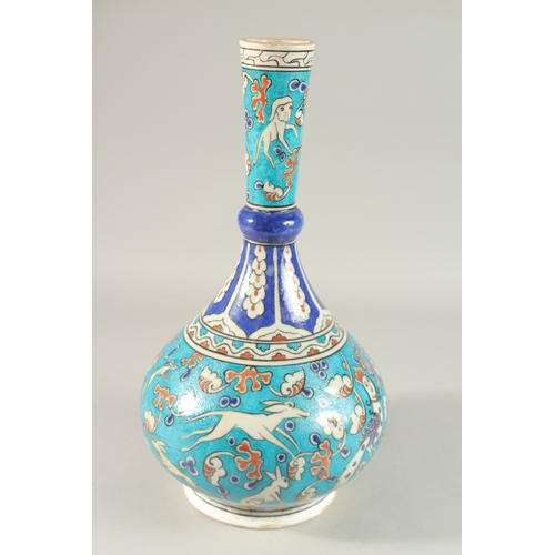 333 - A LARGE TURKISH IZNIK GLAZED POTTERY VASE, painted with harpies and animals, 40cm high.