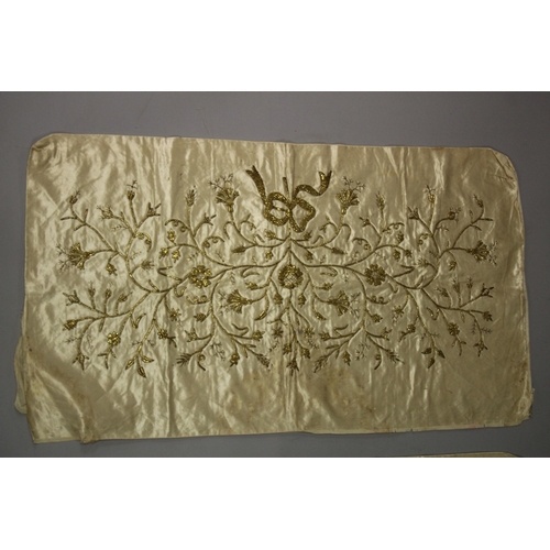 335 - A PAIR OF OTTOMAN TURKISH PILLOW CASES, with gold embroidery.