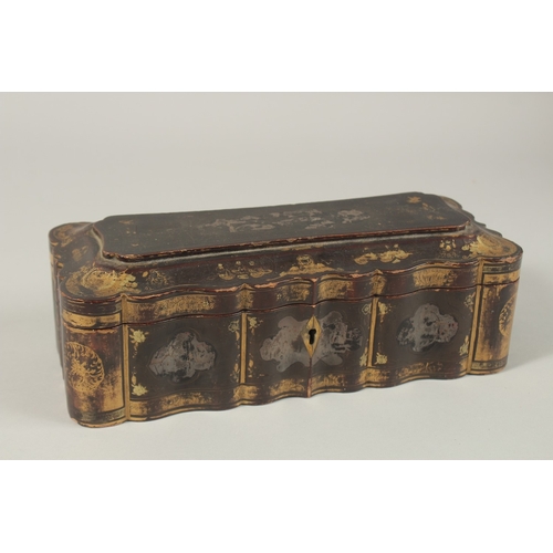 63 - A CHINESE GILT AND BLACK LACQUER RECTANGULAR BOX, with hinged lid and lift-out tray to interior, 27.... 