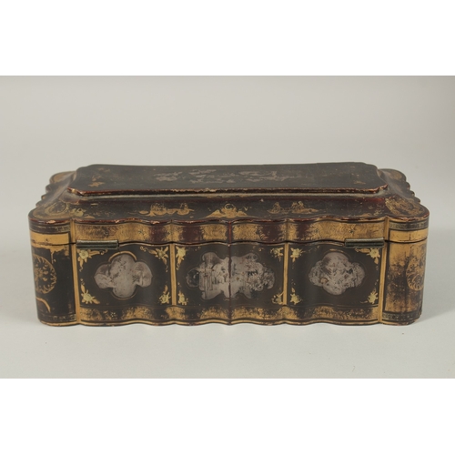 63 - A CHINESE GILT AND BLACK LACQUER RECTANGULAR BOX, with hinged lid and lift-out tray to interior, 27.... 