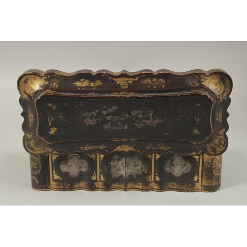 63 - A CHINESE GILT AND BLACK LACQUER RECTANGULAR BOX, with hinged lid and lift-out tray to interior, 27.... 