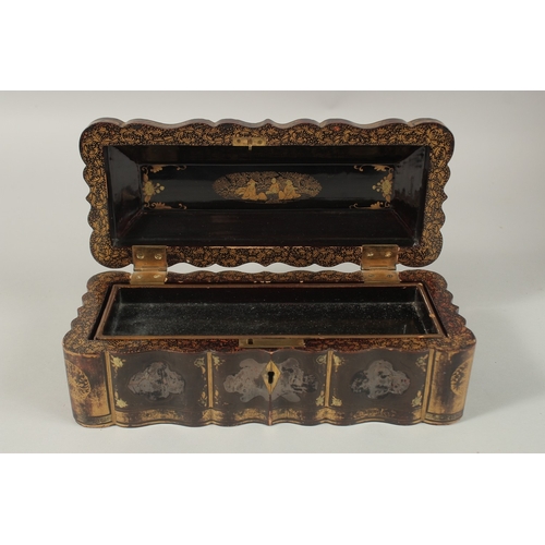 63 - A CHINESE GILT AND BLACK LACQUER RECTANGULAR BOX, with hinged lid and lift-out tray to interior, 27.... 