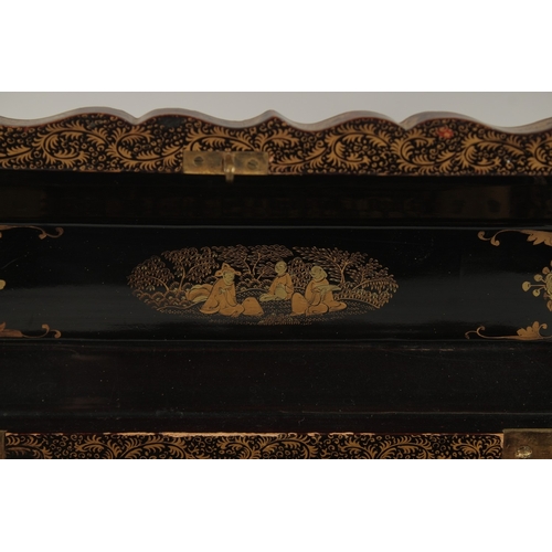 63 - A CHINESE GILT AND BLACK LACQUER RECTANGULAR BOX, with hinged lid and lift-out tray to interior, 27.... 