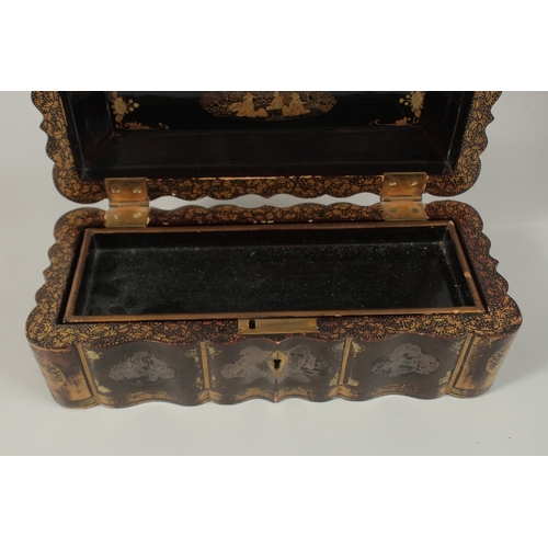 63 - A CHINESE GILT AND BLACK LACQUER RECTANGULAR BOX, with hinged lid and lift-out tray to interior, 27.... 