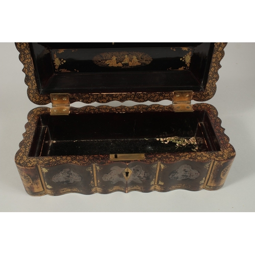 63 - A CHINESE GILT AND BLACK LACQUER RECTANGULAR BOX, with hinged lid and lift-out tray to interior, 27.... 