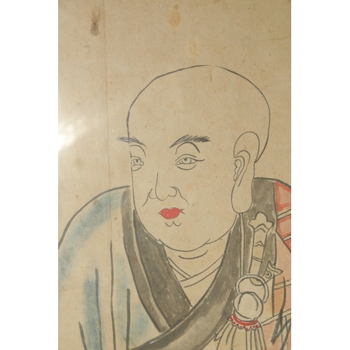 75 - A LARGE CHINESE PAINTING ON PAPER, of an immortal, framed and glazed, 123cm x 61cm overall.