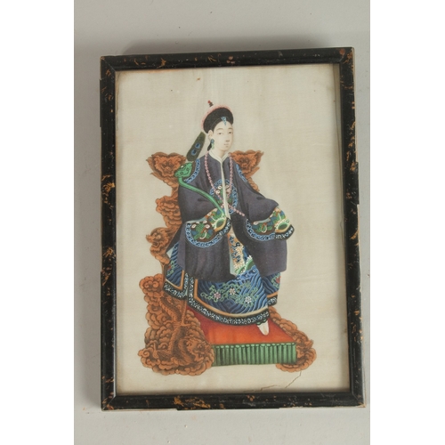 76 - A CHINESE PITH PAINTING, depicting an enthroned figure in traditional robes, framed and glazed, 23cm... 