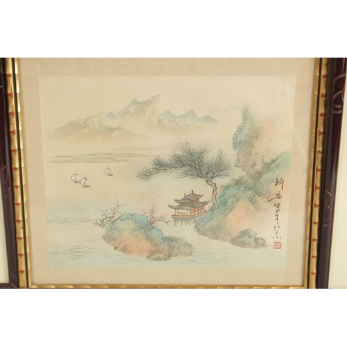 77 - THREE CHINESE PAINTINGS ON SILK, each framed and glazed, (3).